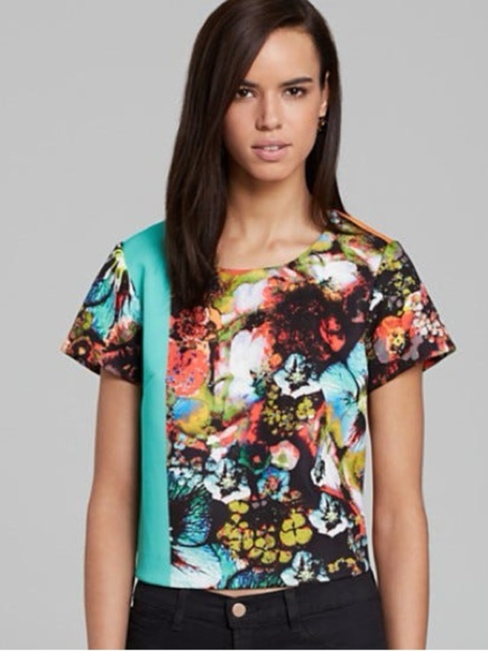 Milly. Abstract Floral Scuba Fabric Top. Size XS.